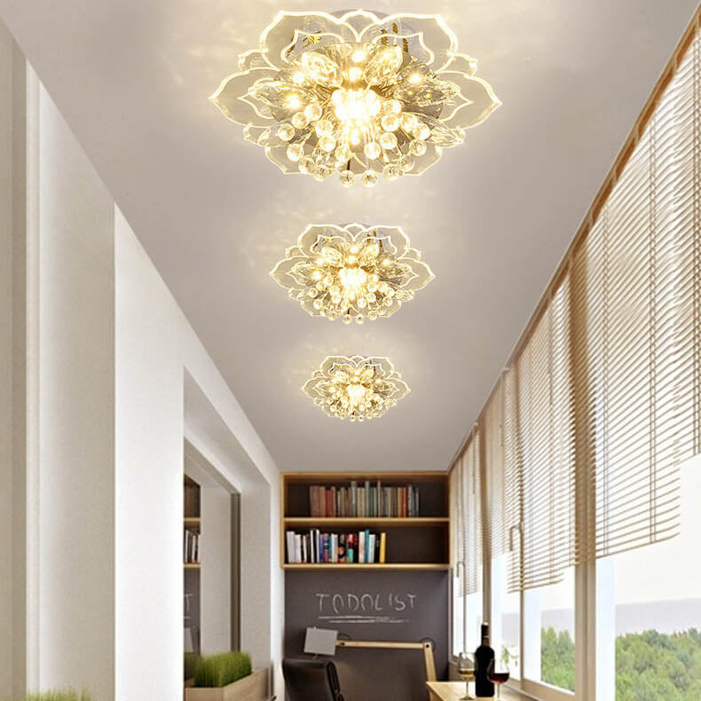 Modern Crystal Flower Shape LED Flush Mount Ceiling Light