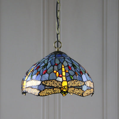 Tiffany Buntglas 1-Licht Libelle Dome Pendelleuchte 