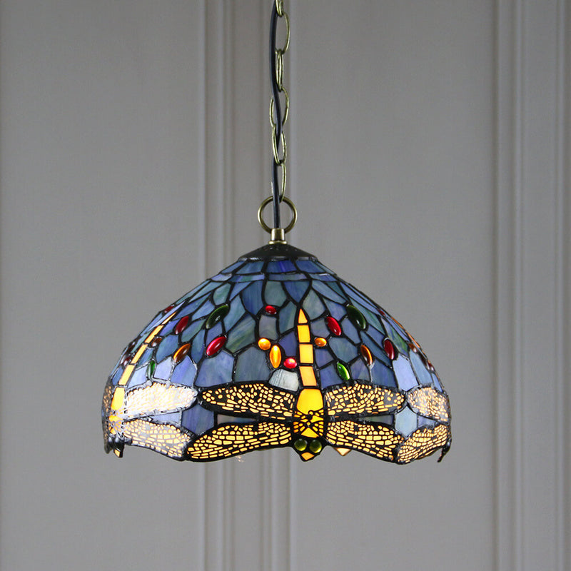 Tiffany Stained Glass 1-Light Dragonfly Dome Pendant Light