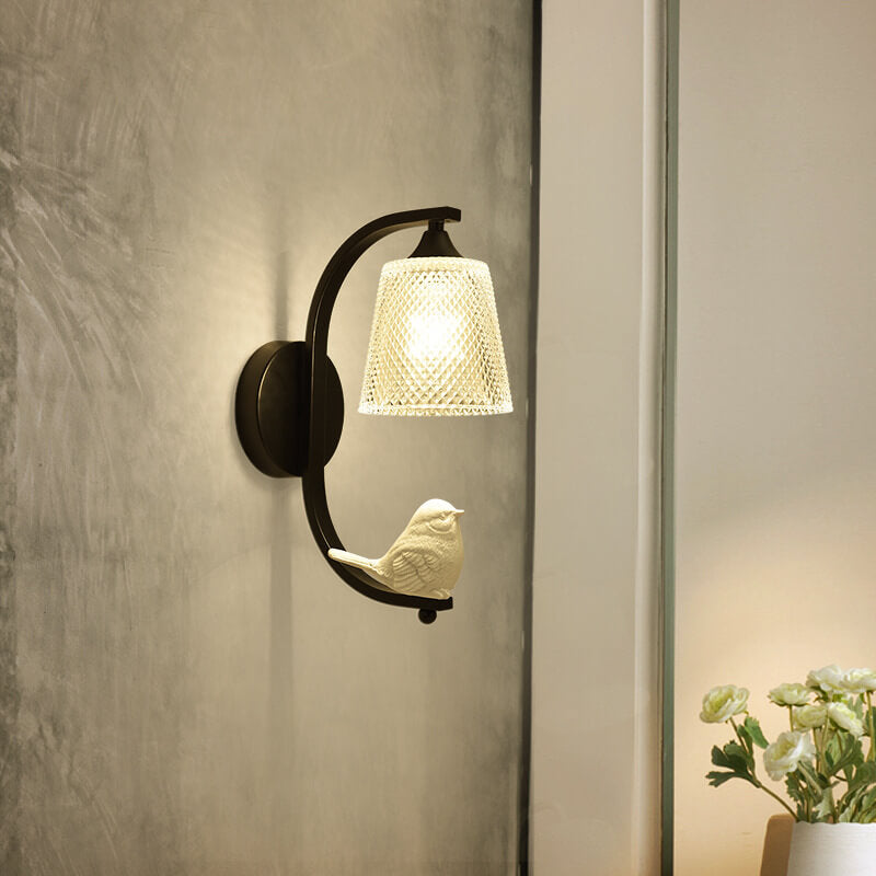 Modern Simple Glass Shade with Resin Bird 1-Light Wall Sconce Lamp