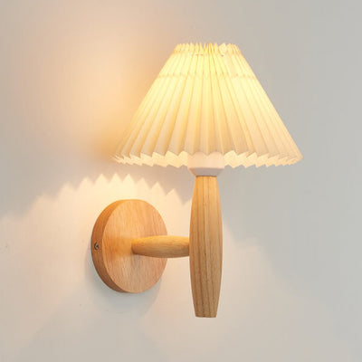 Vintage Wooden Pleated Umbrella Shade 1-Light Wall Sconce Lamp