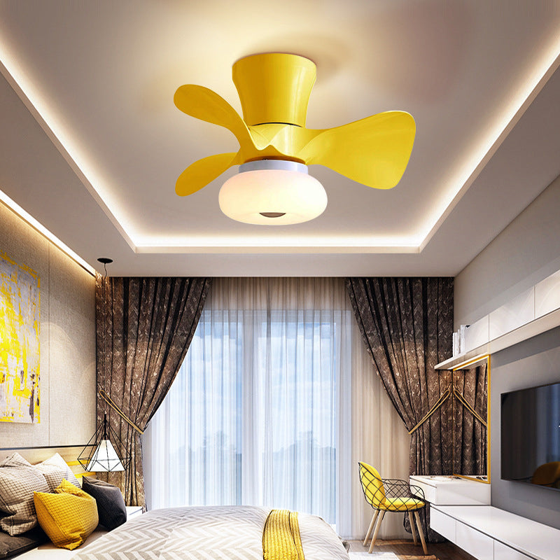 Moderne nordische Macaron LED-Deckenventilatorleuchte aus ABS und Metall zur halbbündigen Montage für das Wohnzimmer 