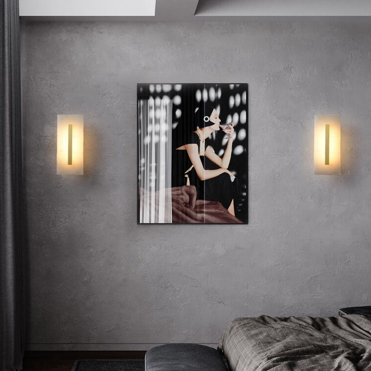 Lampe murale à LED 1 lumière en laiton carré en marbre chinois de luxe 
