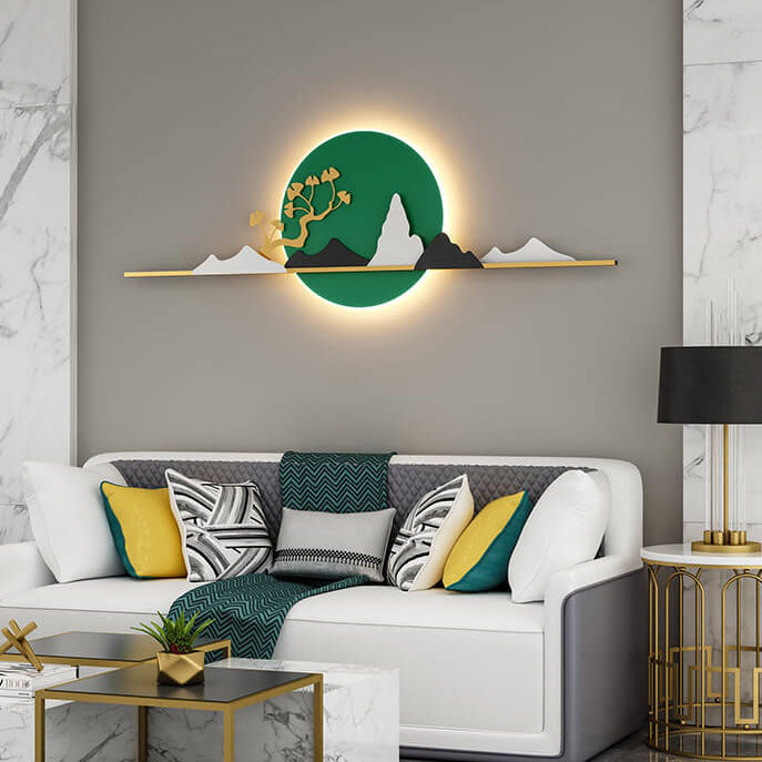 Modern Landscape Metal Leather Round LED Decorative Wall Mural Lamp