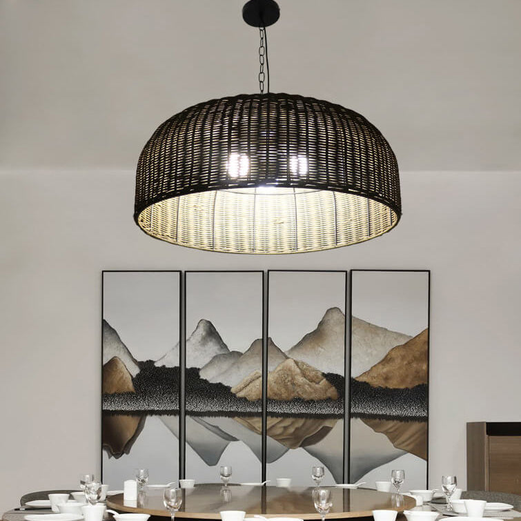 Vintage Rattan Weben Trommel 3-Licht Kronleuchter 