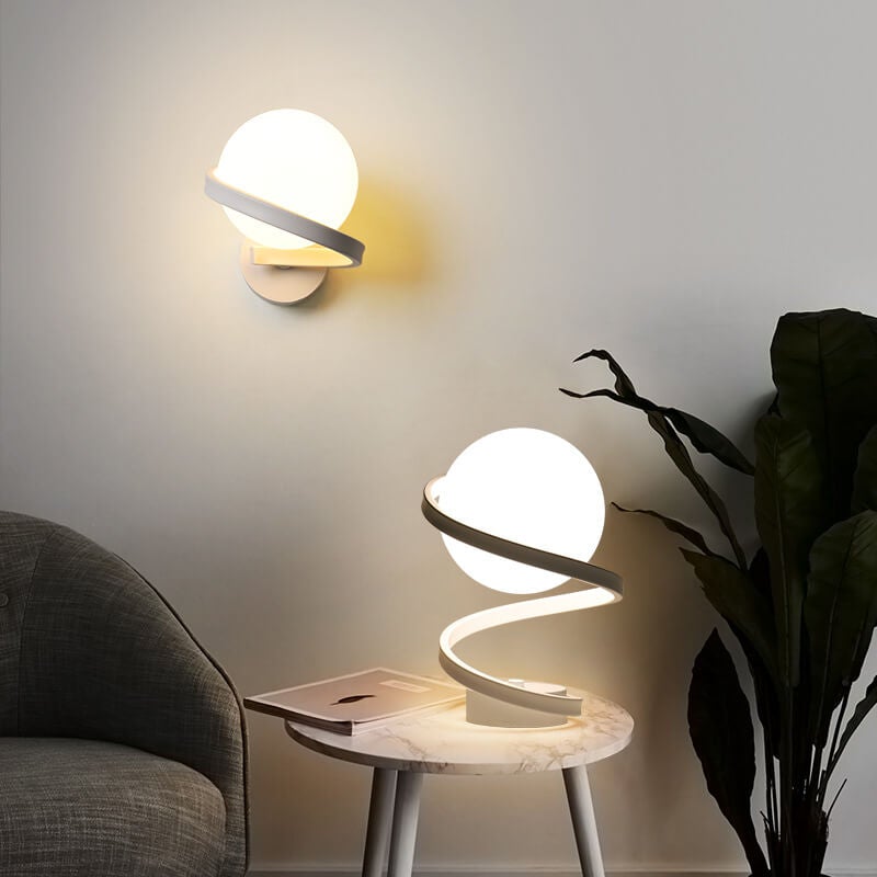 Modern Milky White Glass Spiral 1-Light LED Table Lamp