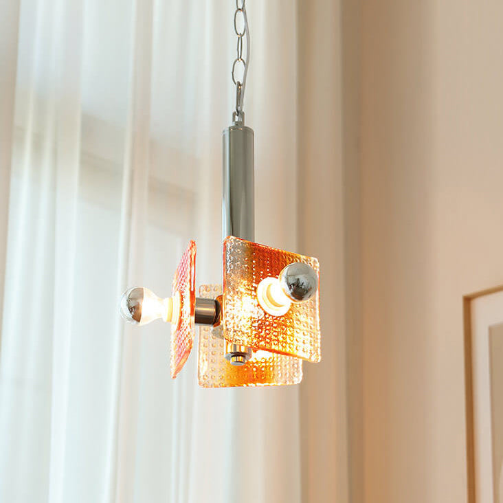 Traditional Vintage Caramel Glass Iron Square 3-Light Chandelier for Living Room