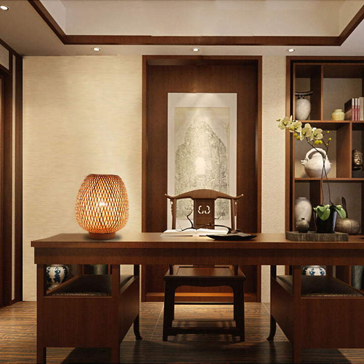 Modern Bamboo Weaving Round 1-Light Decorative Table Lamp