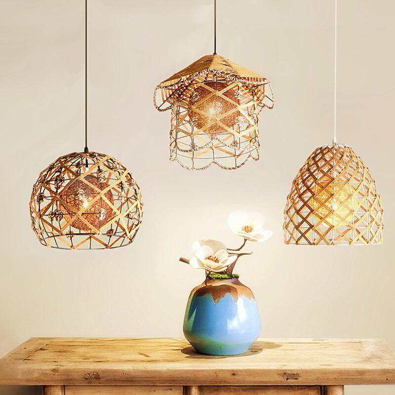 Creative Rattan Weaving Hanfkugeln 1-Licht-Pendelleuchte 