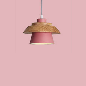 Modern Metal Wooden Top 1-Light Cylinder Pendant Light