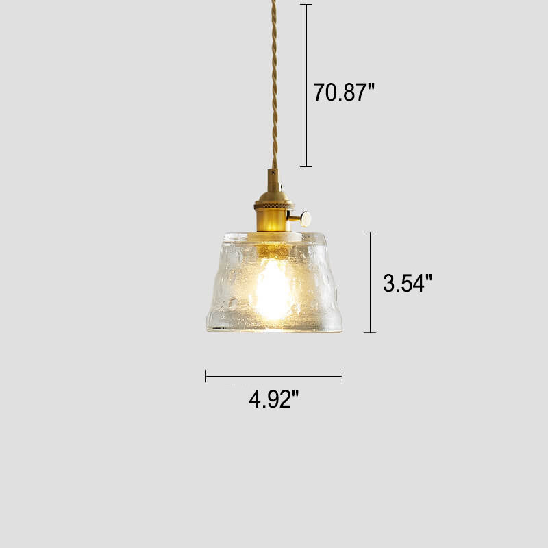 Vintage Glass Brass Drum 1-Light Pendant Light