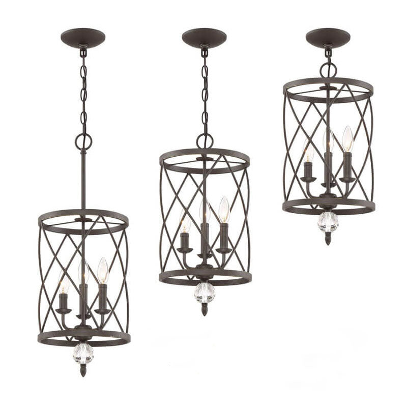 Industrial Wrought Iron Cross Grid Design 3-Light Chandelier