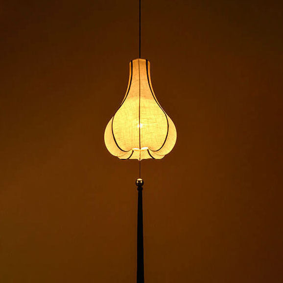 Retro Stoff 1-Licht Weißer Chinesischer Laternen-Pendelleuchte 