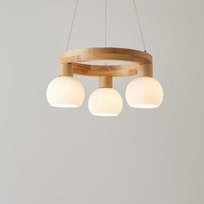 Modern Japanese Log Ring Textured Glass Globe 3/6/9 Light Chandelier