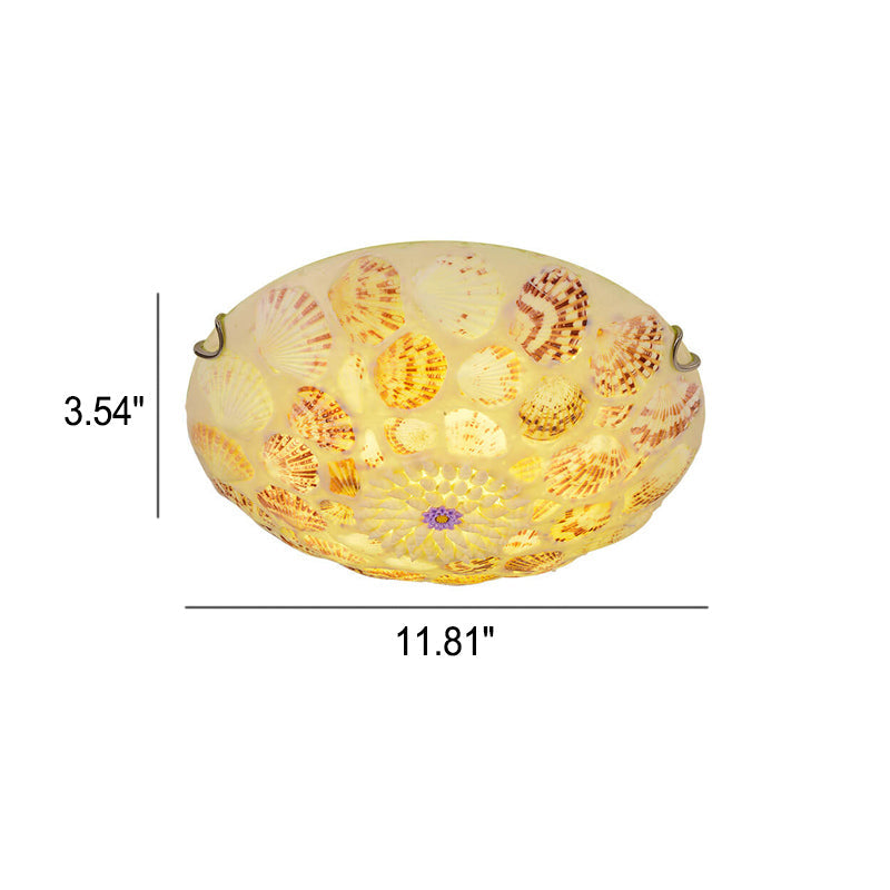 European Mediterranean Shell Art Round LED Flush Mount Ceiling Light