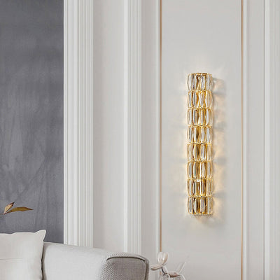 French Light Luxury Crystal Column LED Wall Sconce Lamp