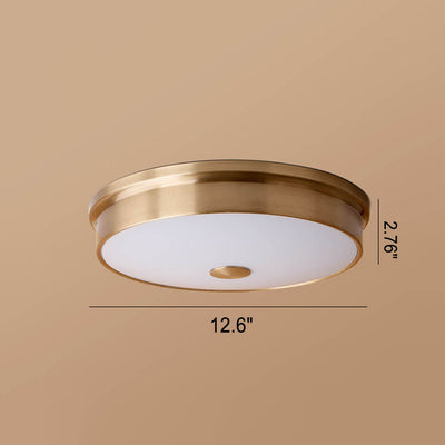 European Simple Full Copper Round Flush Mount Ceiling Light