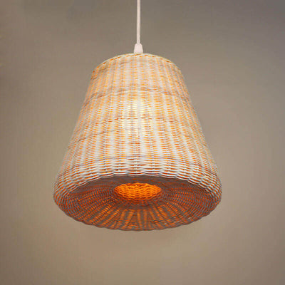 Rustic Rattan Weaving Cylinder Dome 1-Light Pendant Light