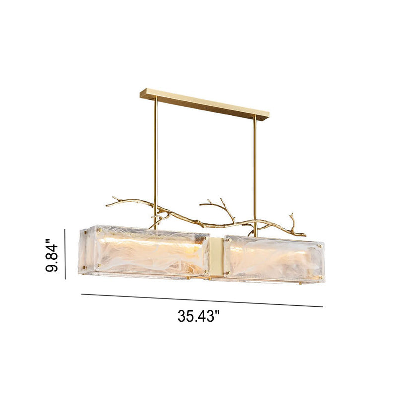 Nordic Light Luxury Rectangular All Brass Glass LED Island Light Chandelier