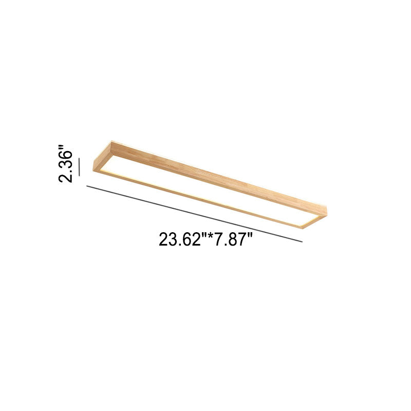 Japanese Minimalist Log Rectangular Walnut LED Flush Mount Ceiling Light