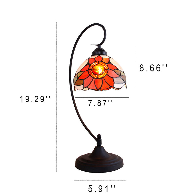 Pantalla de cúpula de vidrio teñido de girasol rústico Tiffany Lámpara de mesa de 1 luz 
