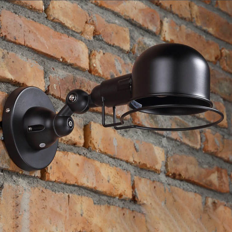 Applique murale 1 lumière rotative avec abat-jour en dôme en fer industriel 