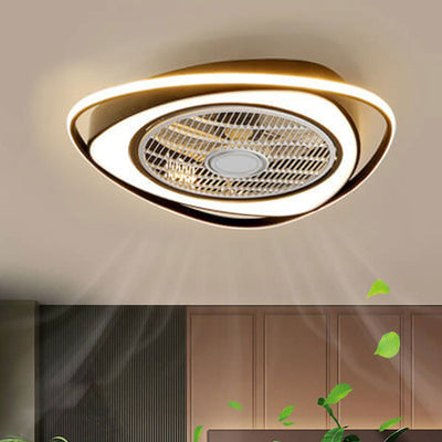 Nordic Simple Crystal Round Frame Design LED Flush Mount Ceiling Fan Light