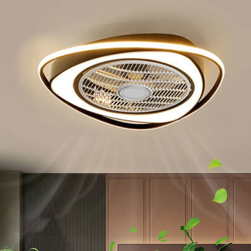 Nordic Simple Crystal Round Frame Design LED Flush Mount Ceiling Fan Light