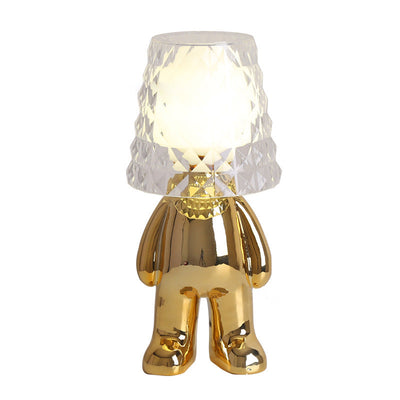 Zeitgenössische nordische Acryl-Lampenschirm Elektroplattierung Goldener Mann 1-Licht Tischlampe 
