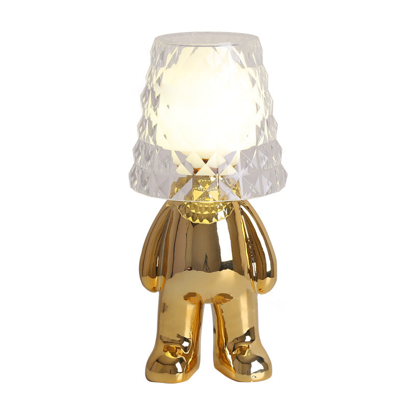 Zeitgenössische nordische Acryl-Lampenschirm Elektroplattierung Goldener Mann 1-Licht Tischlampe 