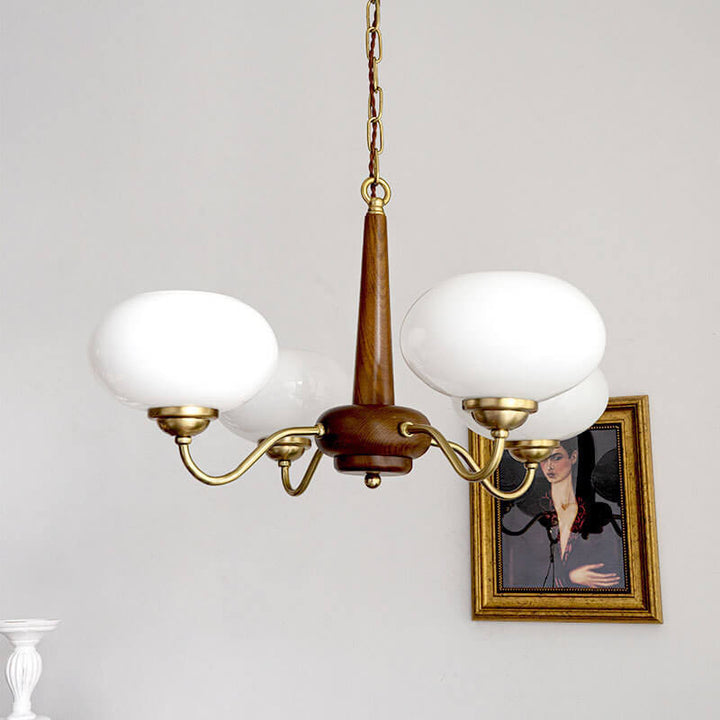 Vintage Walnuss Glas Schirm 4/6 Licht Kronleuchter 