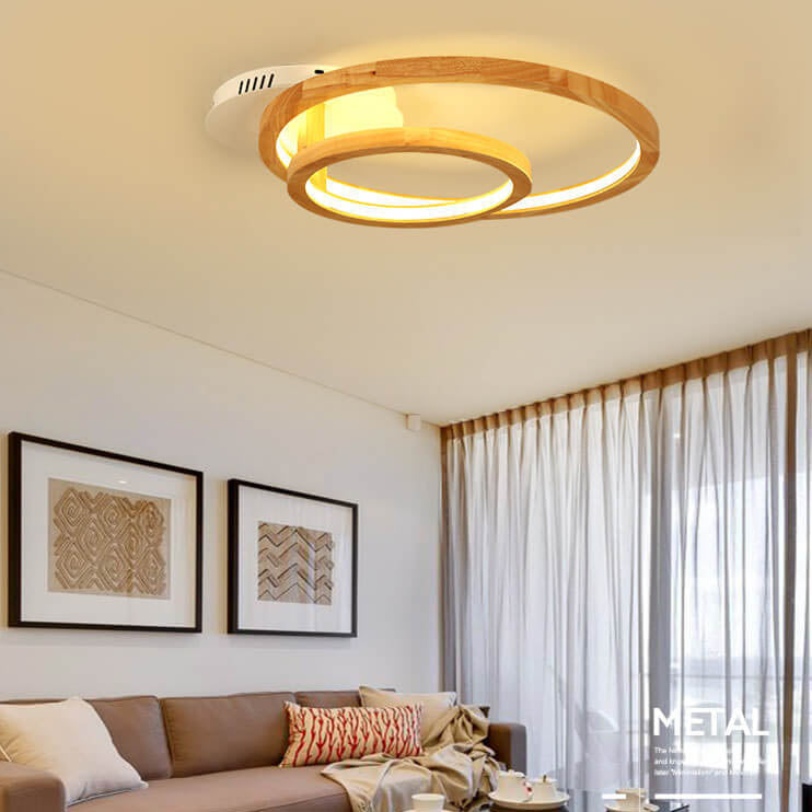 Nordic Wooden 2-Circle Ring LED Flush Mount Ceiling Light