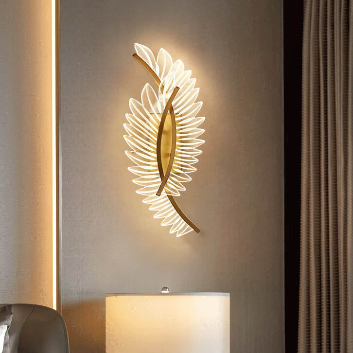 Moderne Acryl Feder Gold Kupfer LED Wandleuchte 