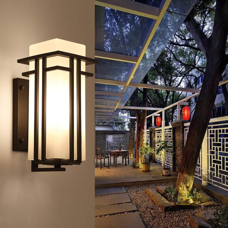 Lámpara Aplique de Pared Exterior Impermeable de 1 Luz de Hierro Cuadrado de Vidrio Moderno 