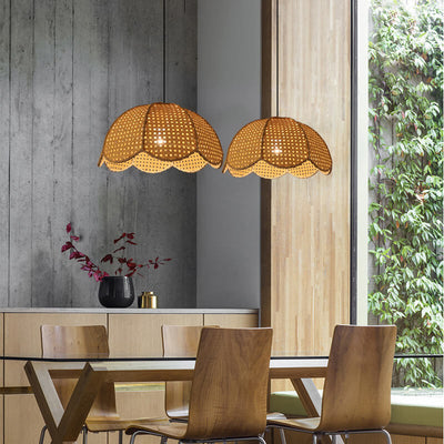 Nordic Rattan Weaving Scallop Dome 1-Light Pendant Light