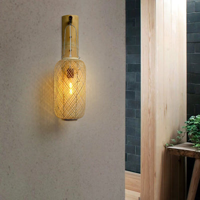 Modern Bamboo Weaving Column Lantern 1-Light  Wall Sconce Lamp