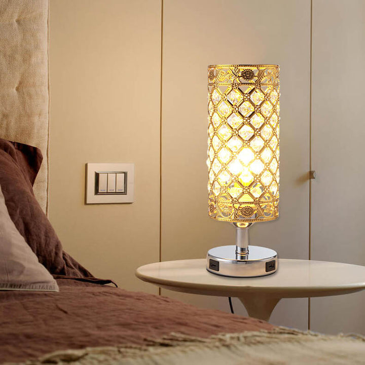 Lampe de table 1 lumière avec abat-jour cylindrique en fer créatif et chargement USB tactile 