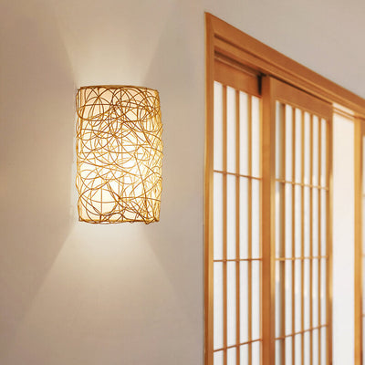 Rattan Weaving Half-Cylinder 1-Light Wall Sconce Lamp