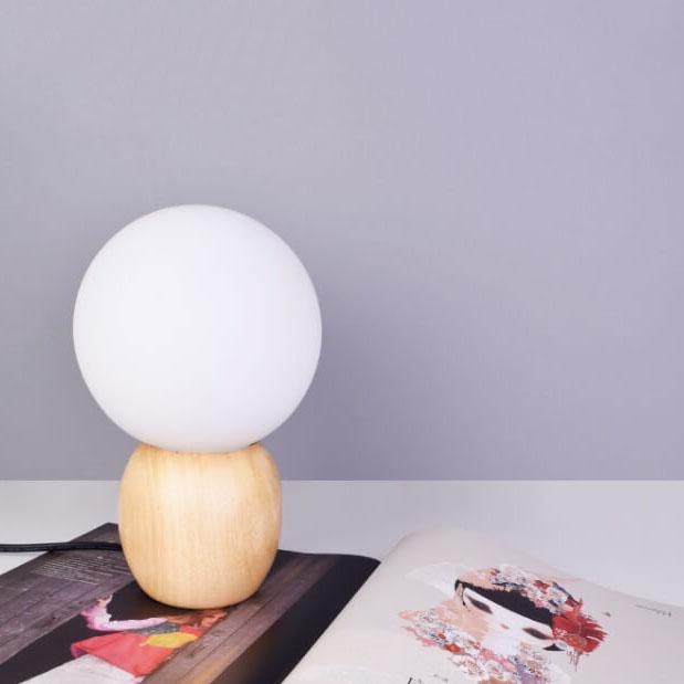Nordic Solid Wood Milk White Glass Orb 1-Light Table Lamp