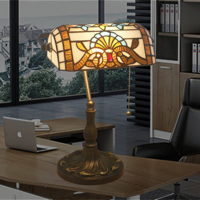 Vintage Stained  Glass 1-Light Zipper Switch Table Lamp