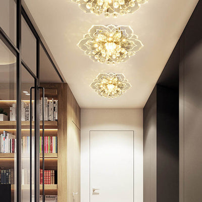 Modern Crystal Flower Shape LED Flush Mount Ceiling Light