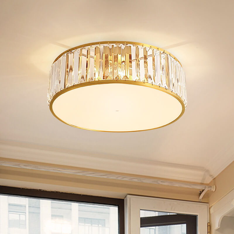 Modern Brass Crystal Round 3/4 Light Flush Mount Ceiling Light