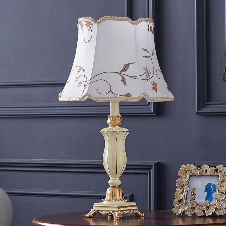 Round Fabric Resin Base Classical 1-Light Table Lamp