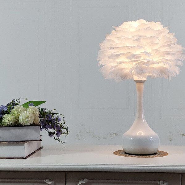 Lampe de Table à Base de Goutte Globe 1 Lumière Moderne Plume 