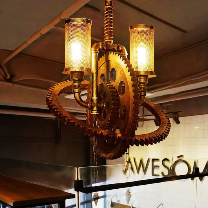 Vintage Industrial Iron Gear Shape 2-Light Chandelier