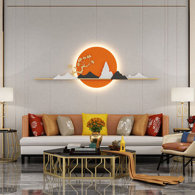 Modern Landscape Metal Leather Round LED Decorative Wall Mural Lamp