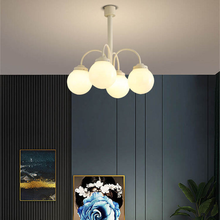 Araña de Luces de 4/6 en Vidrio Blanco Lechoso Vintage Francés 