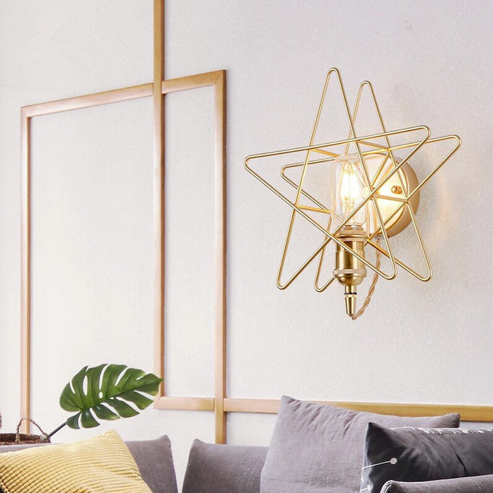Einfache goldene Pentagramm-Eisen-Wandleuchte mit 1 Licht 