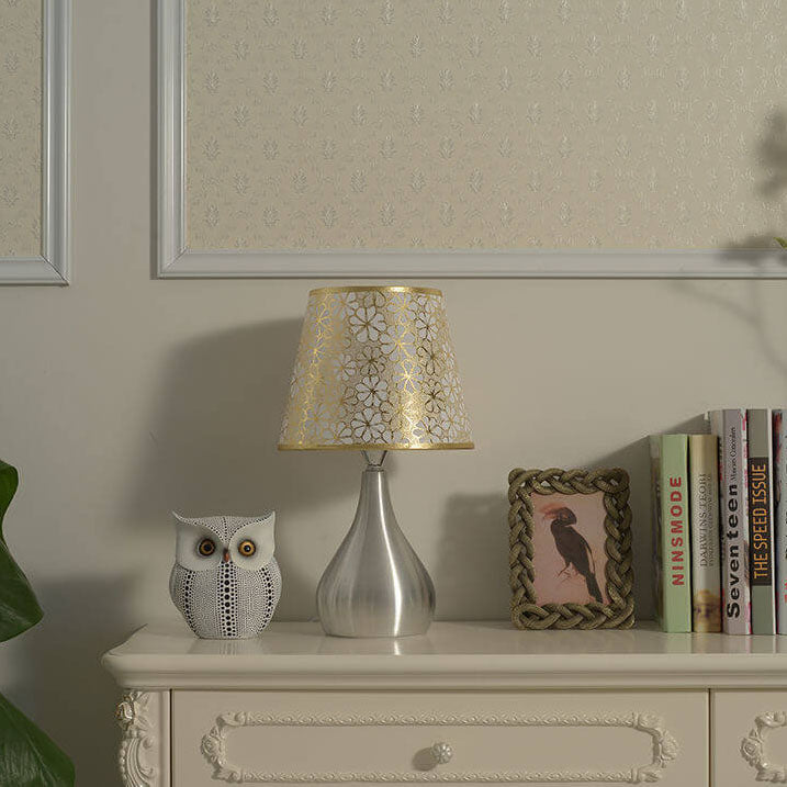 Simple Fabric Lampshade Silver Base 1-Light Table Lamp