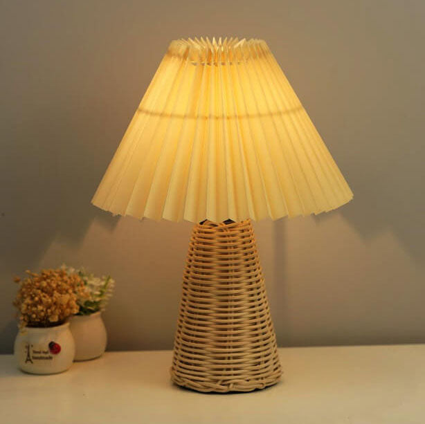 Vintage Pleated Fabric Tapered Base 1-Light Table Lamp